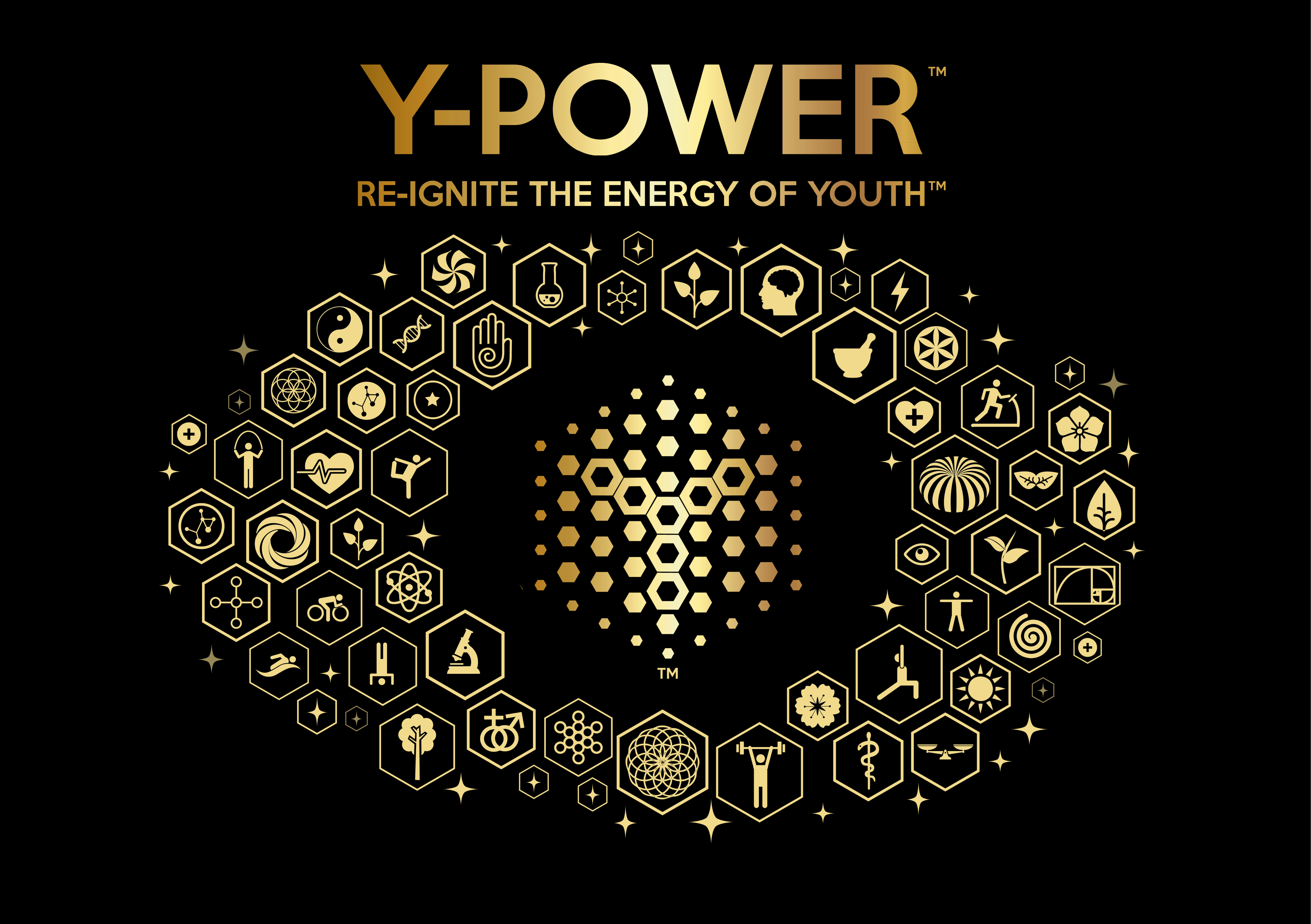 A black and gold logo with the words " y-power re-ignite the energy of youth ".