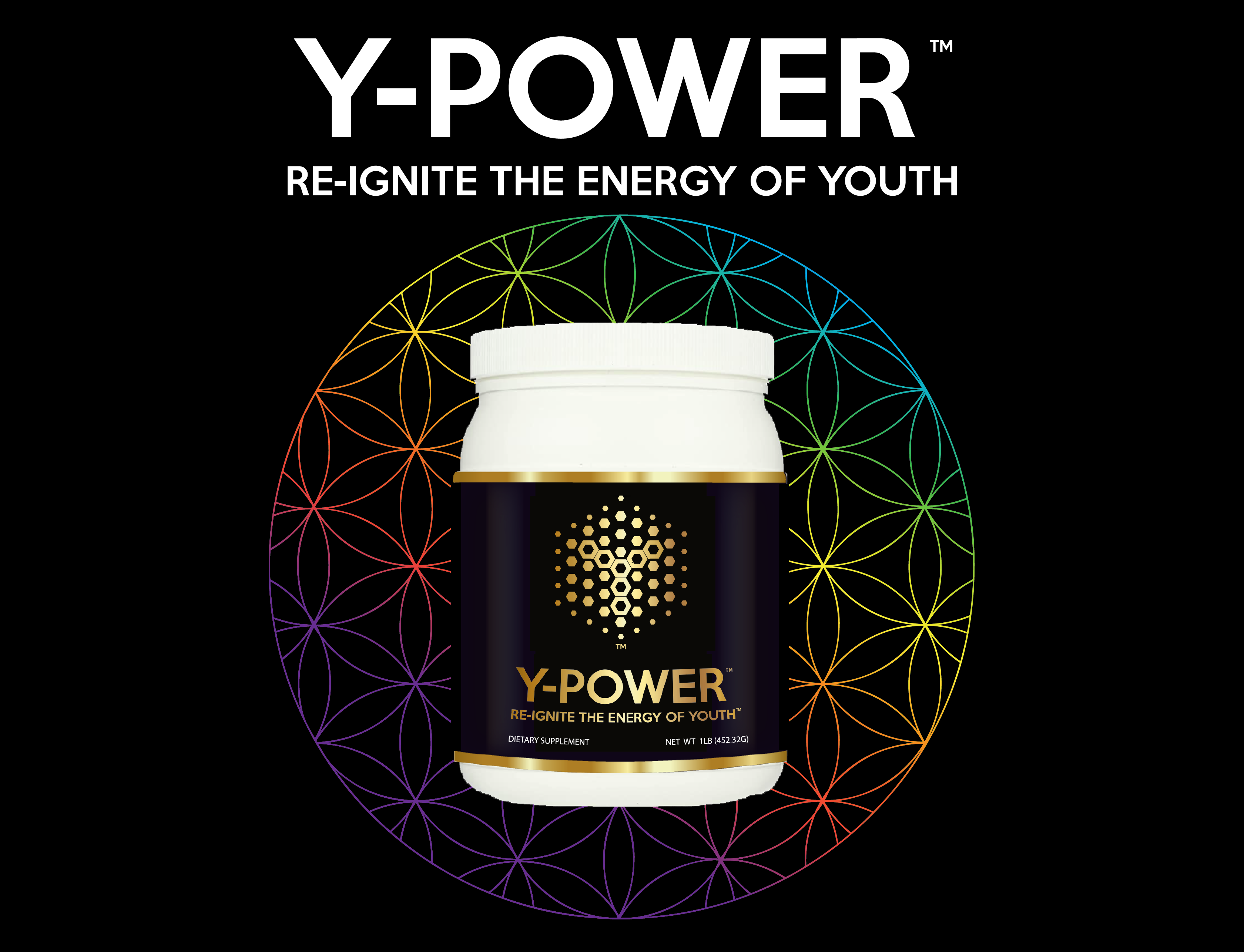 A jar of vitamin e is shown in front of the y-power logo.