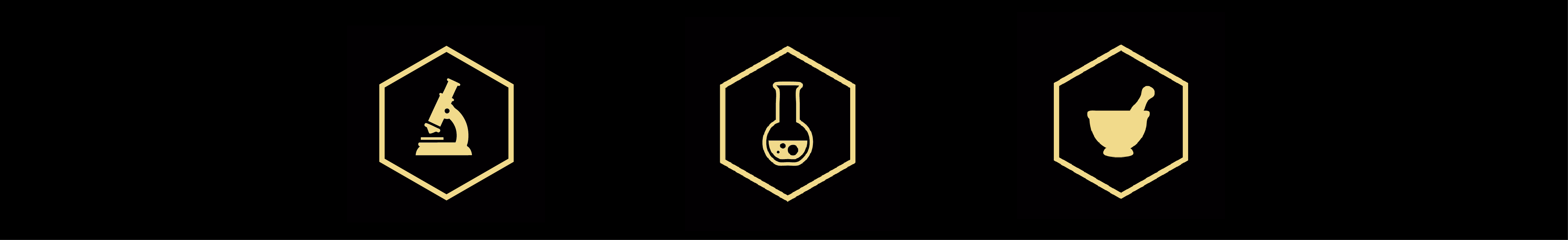 A gold colored logo of a lab flask.