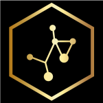 A gold hexagonal with a star and the constellation of libra.