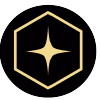 A gold star in the middle of a black background.
