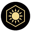 A black and gold icon with an image of the sun.
