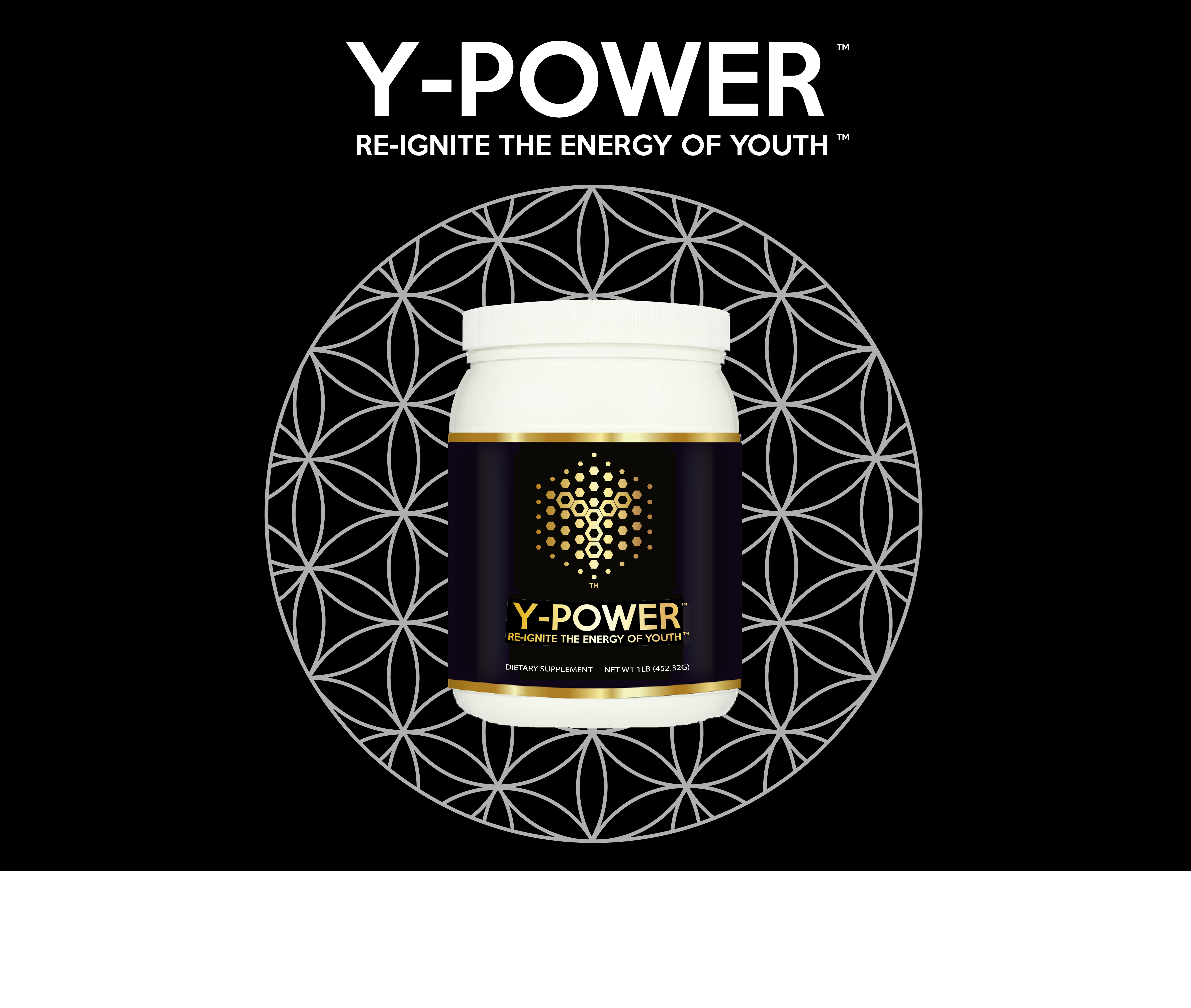 A black and white picture of a jar with the logo for y-power.